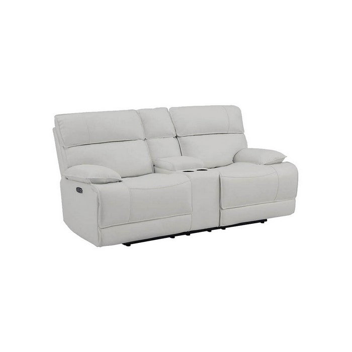 Leatherette Power Recliner Loveseat with Storage Console, White