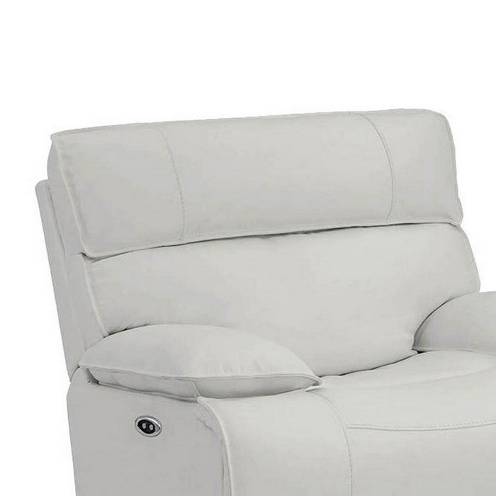 Jumbo Stitched Leatherette Power Glider Recliner with Pillow Arms, White