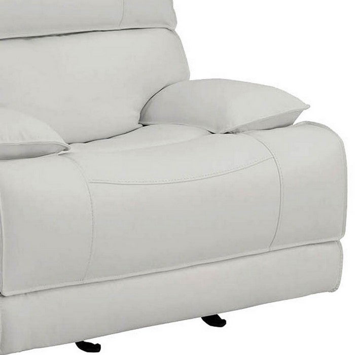 Jumbo Stitched Leatherette Power Glider Recliner with Pillow Arms, White