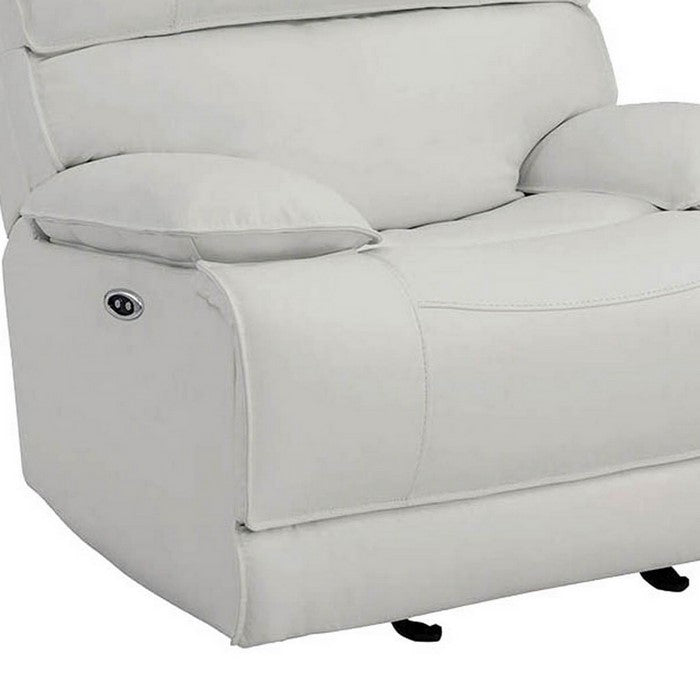 Jumbo Stitched Leatherette Power Glider Recliner with Pillow Arms, White