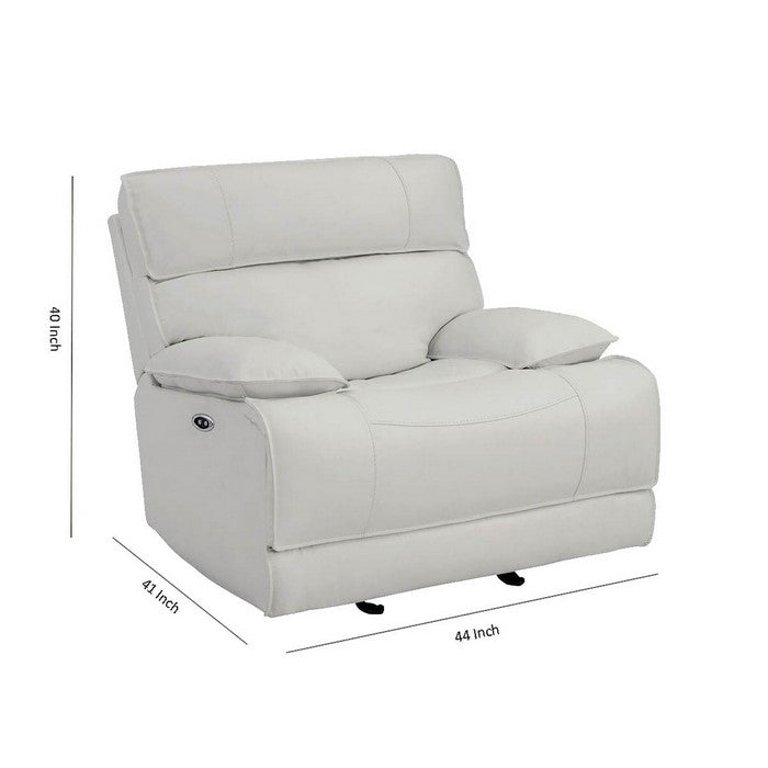 Jumbo Stitched Leatherette Power Glider Recliner with Pillow Arms, White