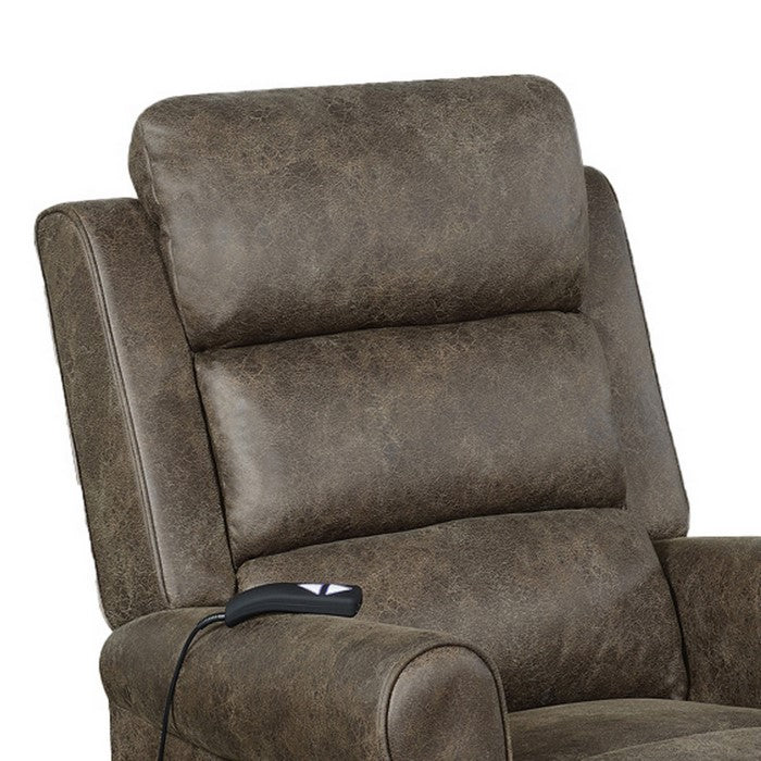 Faux Suede Upholstered Power Lift Recliner with Tufted Backrest, Brown