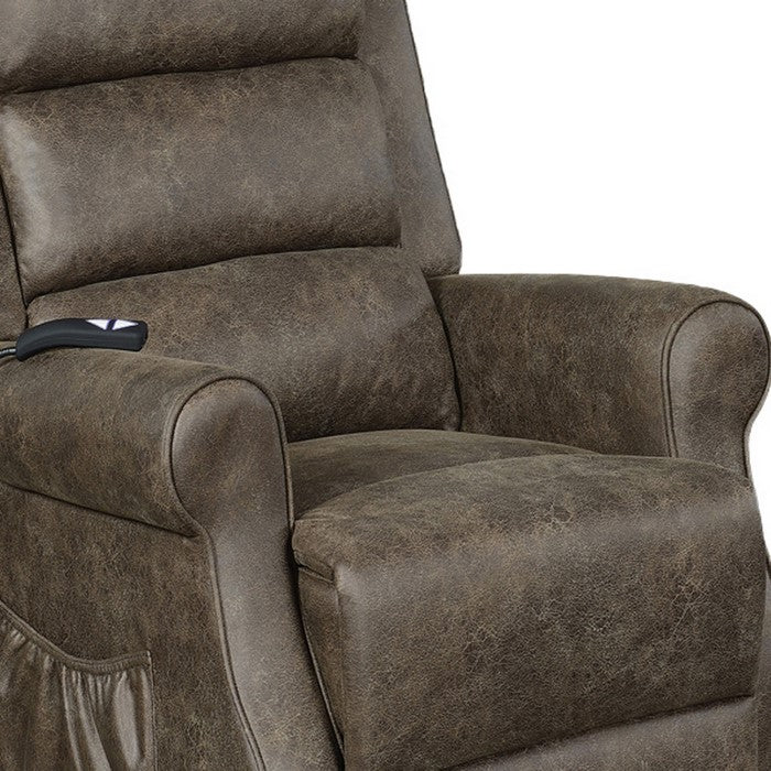 Faux Suede Upholstered Power Lift Recliner with Tufted Backrest, Brown