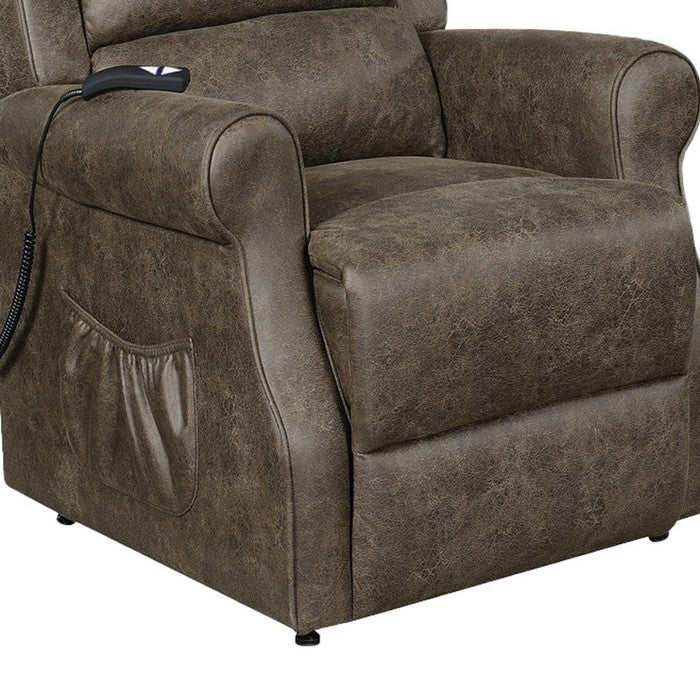 Faux Suede Upholstered Power Lift Recliner with Tufted Backrest, Brown