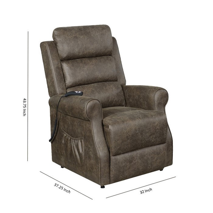 Faux Suede Upholstered Power Lift Recliner with Tufted Backrest, Brown