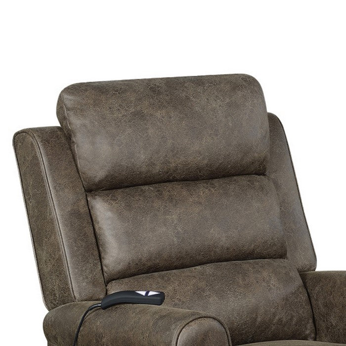 Faux Suede Upholstered Power Lift Recliner with Rolled Arms, Brown
