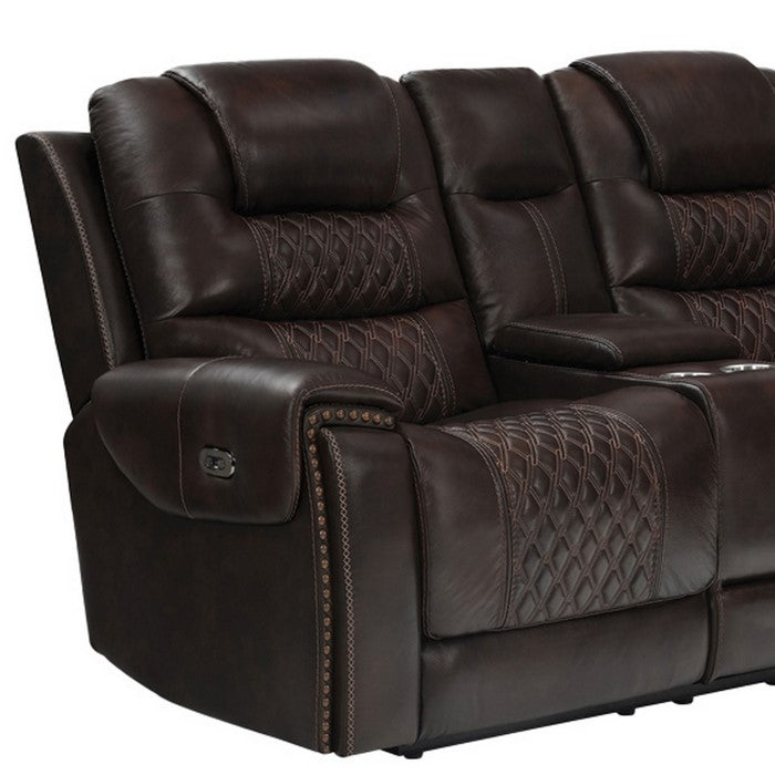 Nailhead Leatherette Power Recliner Loveseat with Diamond Tufting, Dark Brown