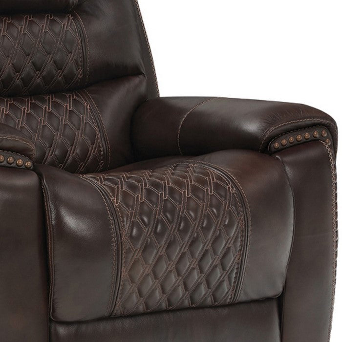 Nailhead Leatherette Power Recliner Glider with Diamond Tufting, Dark Brown