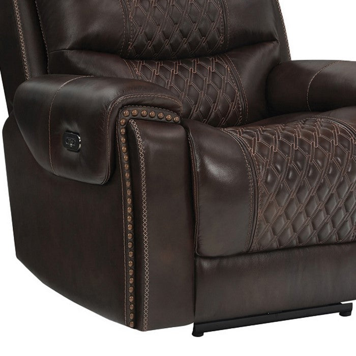 Nailhead Leatherette Power Recliner Glider with Diamond Tufting, Dark Brown