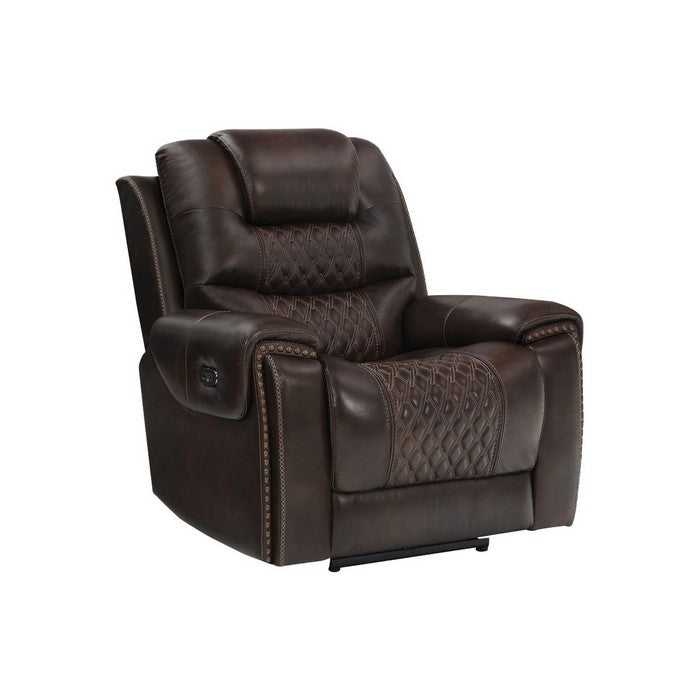 Nailhead Leatherette Power Recliner Glider with Diamond Tufting, Dark Brown