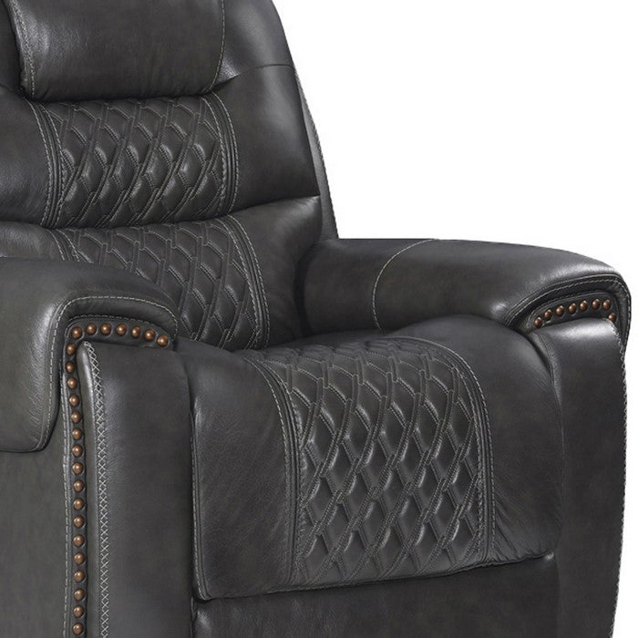 Nailhead Leatherette Power Recliner Glider with Diamond Tufting, Gray