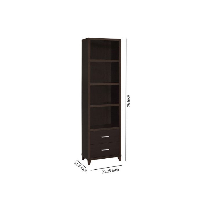 3 Shelf Wooden Media Tower with 2 Drawers, Dark Brown