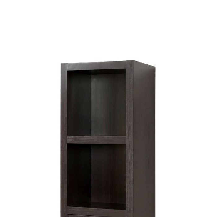 3 Open Compartment Wooden Media Tower with 2 Drawers, Dark Brown