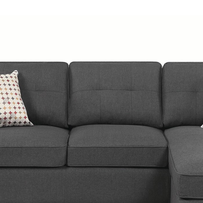 Fabric Upholstered Reversible Sectional with Sloped Arms, Gray