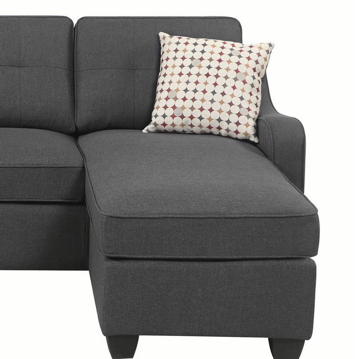 Fabric Upholstered Reversible Sectional with Sloped Arms, Gray