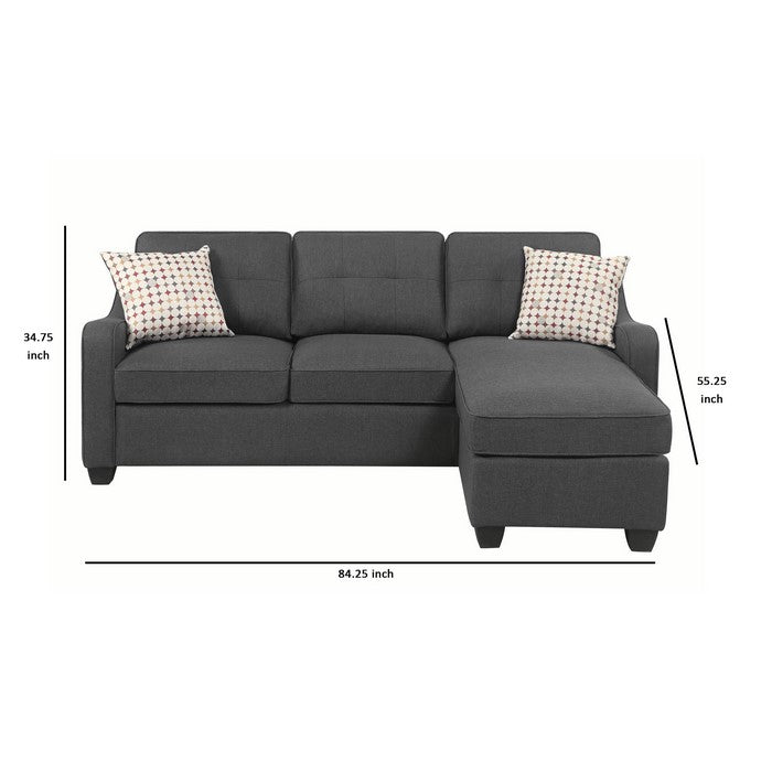 Fabric Upholstered Reversible Sectional with Sloped Arms, Gray