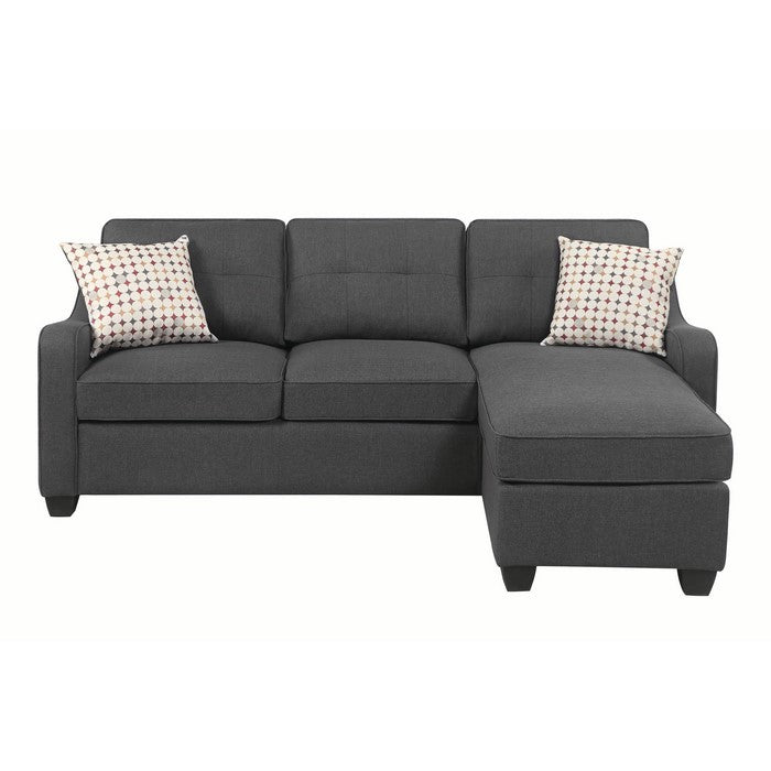 Fabric Upholstered Reversible Sectional with Sloped Arms, Gray