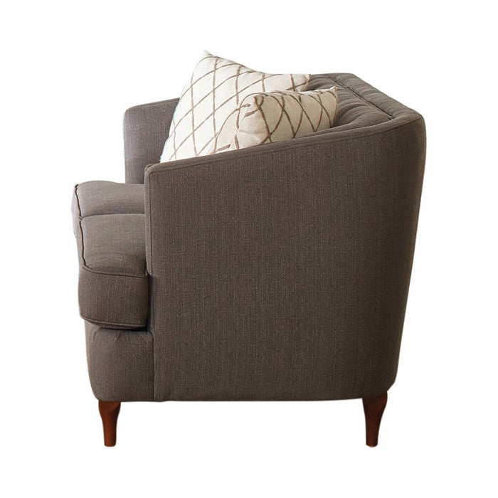Fabric Upholstered Loveseat with Button Tufted Back and Accent Pillows,Gray