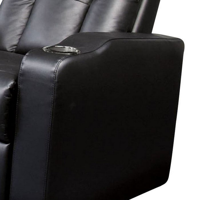Contemporary Leatherette Manual Recliner with Cup Holder, Black