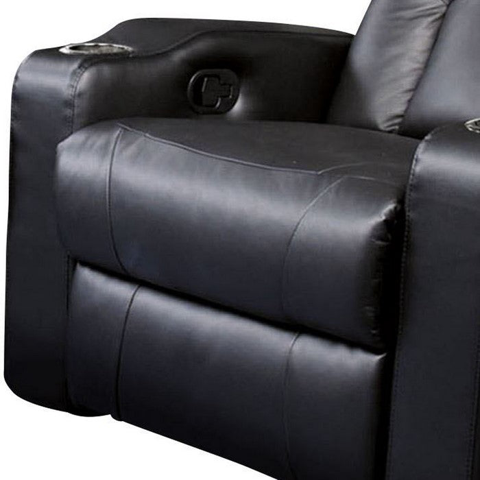 Contemporary Leatherette Manual Recliner with Cup Holder, Black