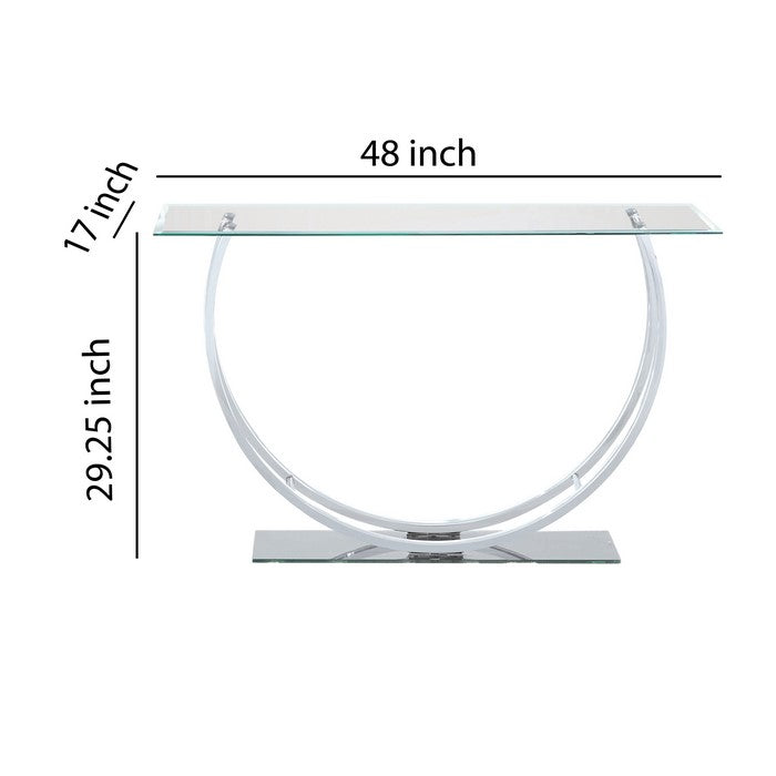 Contemporary U Shape Glass Tabletop Sofa Table, Silver