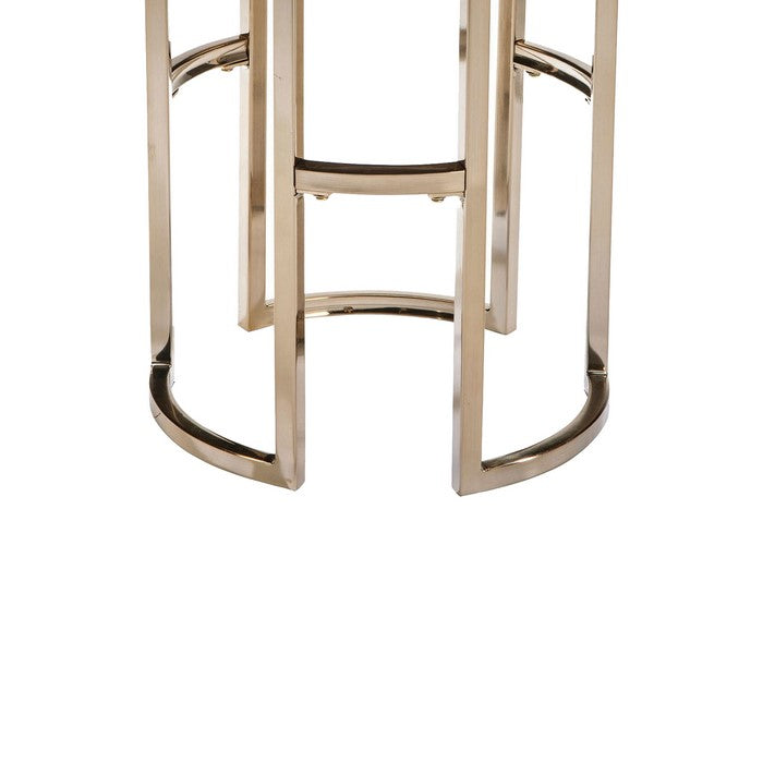 Round Wood Top End Table with U shaped Legs, Brown and Gold