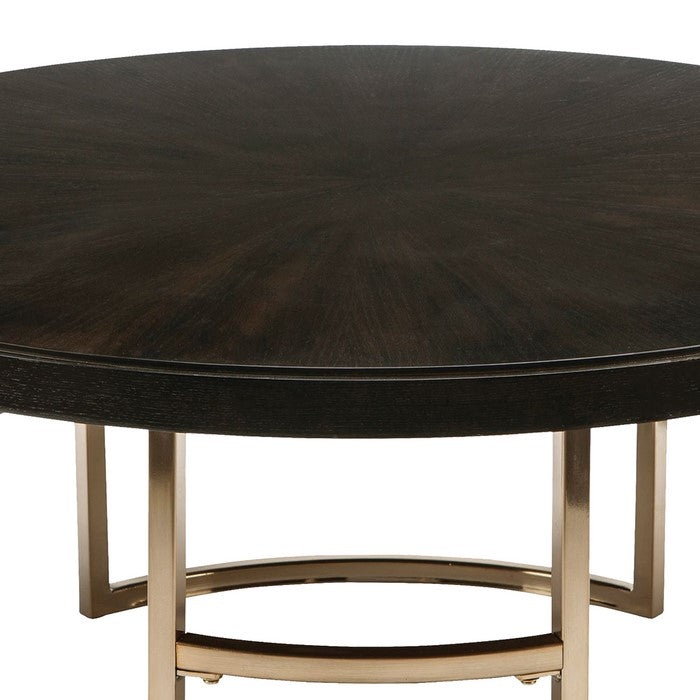Round Wood Top Coffee Table with U shaped Legs, Brown and Gold