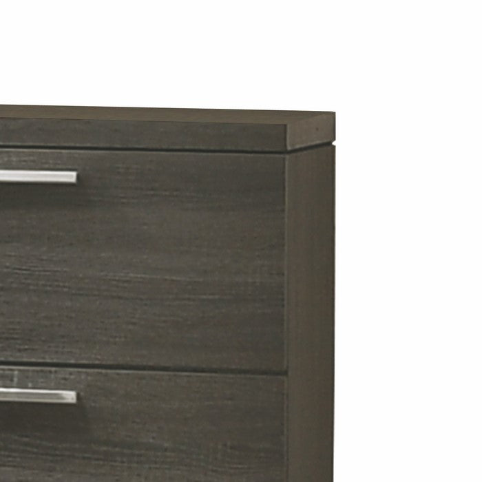 2 Drawer Wooden Nightstand with Bar Pulls and Panel Support, Gray