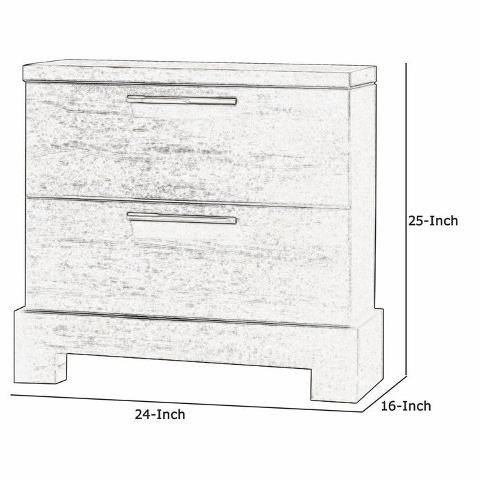2 Drawer Wooden Nightstand with Bar Pulls and Panel Support, Gray