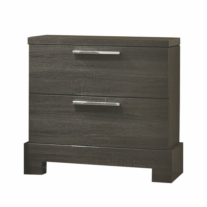 2 Drawer Wooden Nightstand with Bar Pulls and Panel Support, Gray