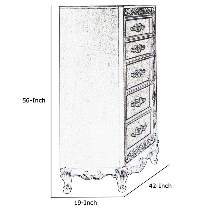 5 Drawer Wooden Chest with Mirror Inserts and Scrollwork, Gold