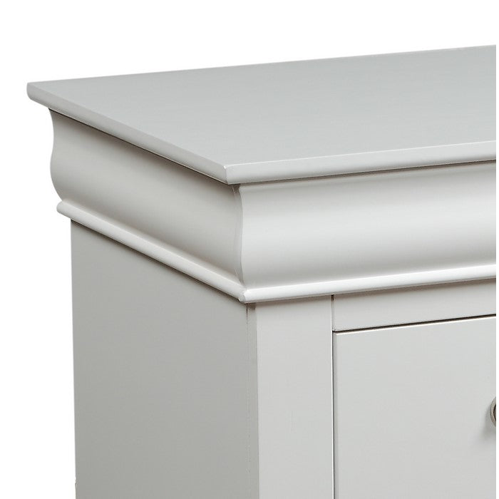 2 Drawer Wooden Nightstand with Metal Hanging Pulls and Bracket Feet, White