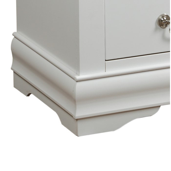 2 Drawer Wooden Nightstand with Metal Hanging Pulls and Bracket Feet, White