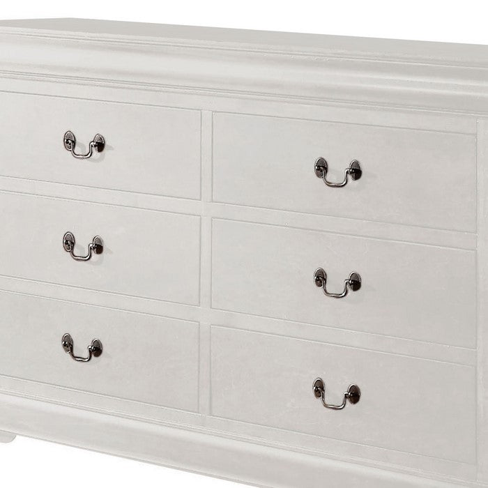 6 Drawer Wooden Dresser with Metal Hanging Pulls and Bracket Feet, White