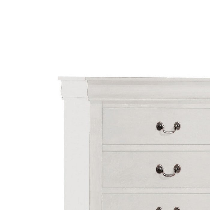 5 Drawer Wooden Chest with Metal Hanging Pulls and Bracket Feet, White