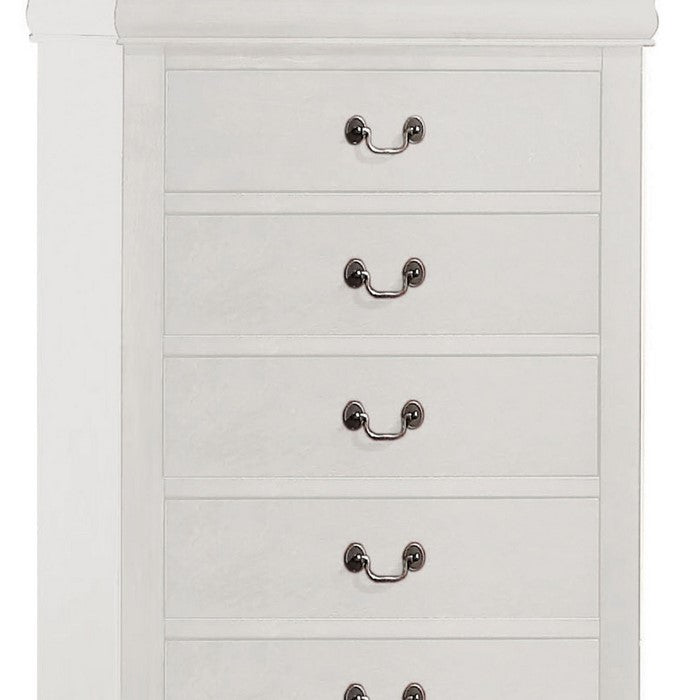 5 Drawer Wooden Chest with Metal Hanging Pulls and Bracket Feet, White