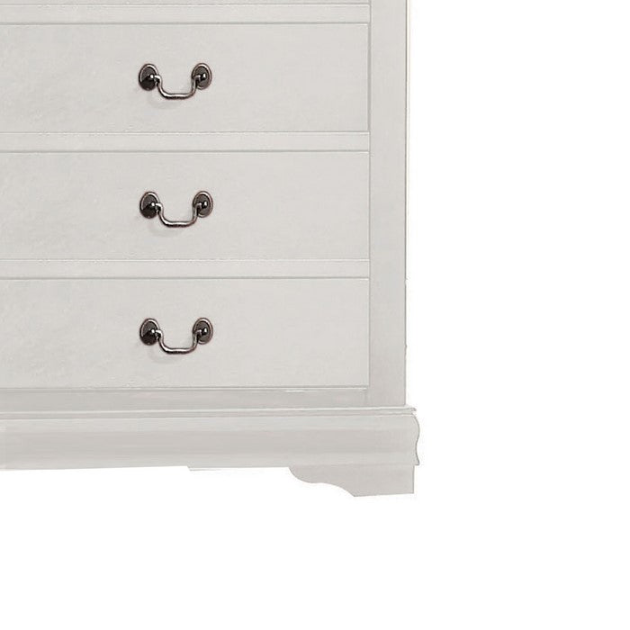 5 Drawer Wooden Chest with Metal Hanging Pulls and Bracket Feet, White