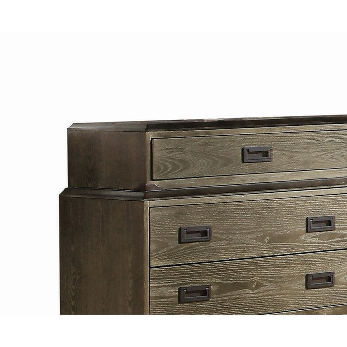 8 Drawer Wooden Dresser with Flush Mount Pulls and Metal Legs, Brown