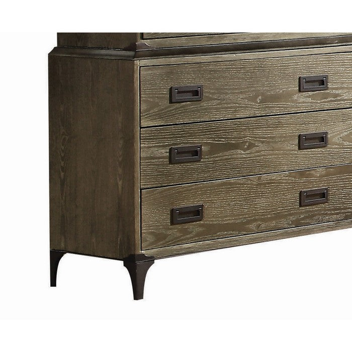 8 Drawer Wooden Dresser with Flush Mount Pulls and Metal Legs, Brown
