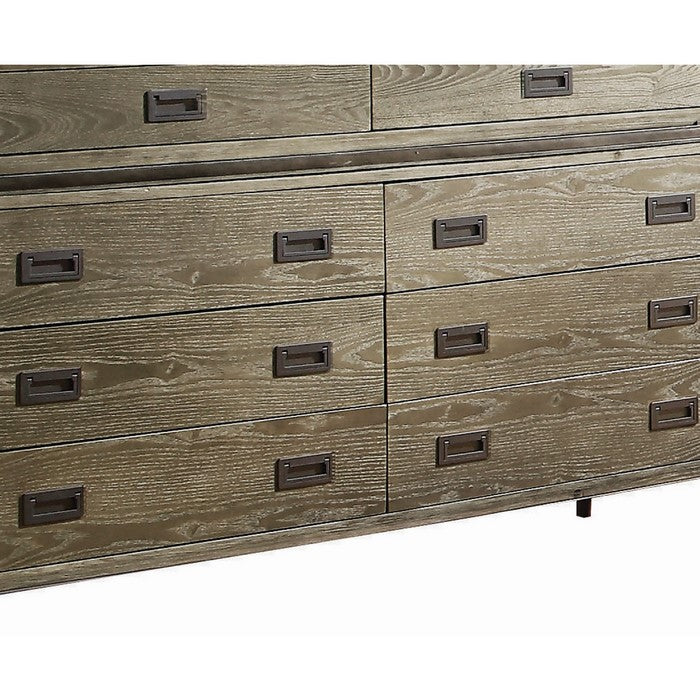 8 Drawer Wooden Dresser with Flush Mount Pulls and Metal Legs, Brown