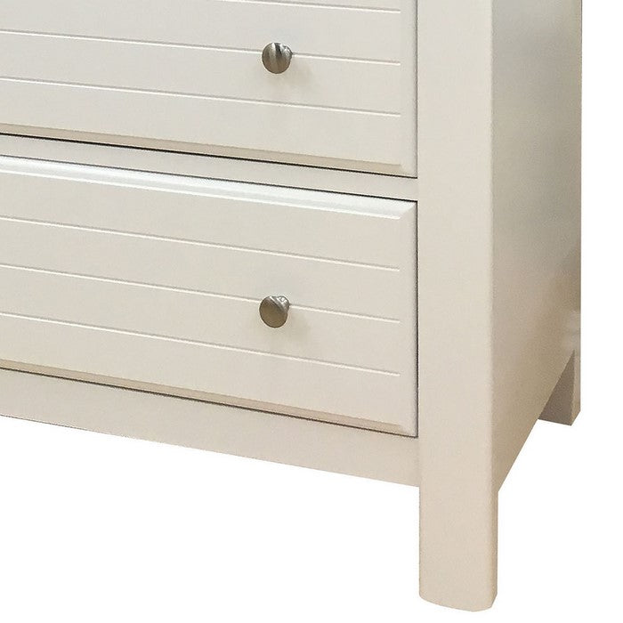5 Drawer Wooden Chest with Panel Design and Block Legs, White