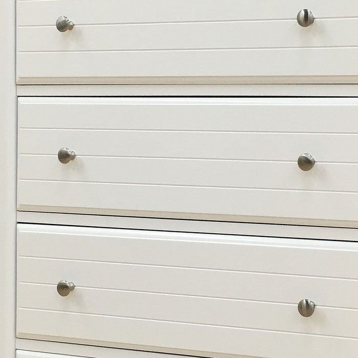 5 Drawer Wooden Chest with Panel Design and Block Legs, White