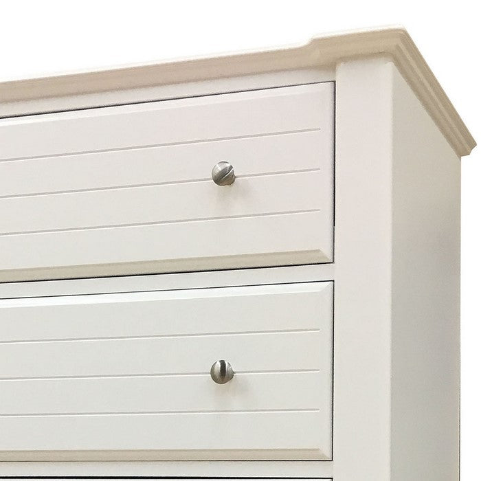 5 Drawer Wooden Chest with Panel Design and Block Legs, White