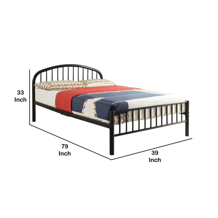 Industrial Style Metal Twin Bed with Slatted Headboard and Footboard, Black