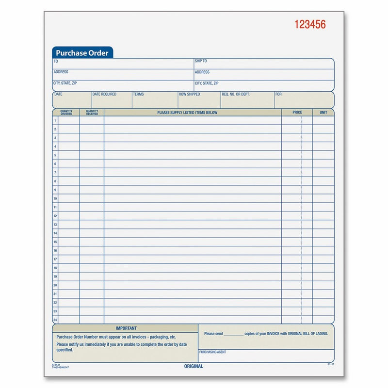 Adams Purchase Order Book, 10.69 x 8.38 Inches, White and Canary, 2-Part (50 Sets) (DC8131)