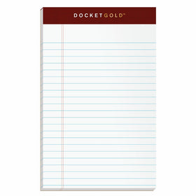 TOPS Docket Gold Writing Pads, 5" x 8", Jr. Legal Rule, White Paper, 50 Sheets, 12 Pack (63910)