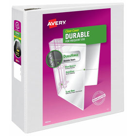 Avery 09801 Durable View Binder, 4" Cap EZD Rings, Letter Size, White, 1/EA