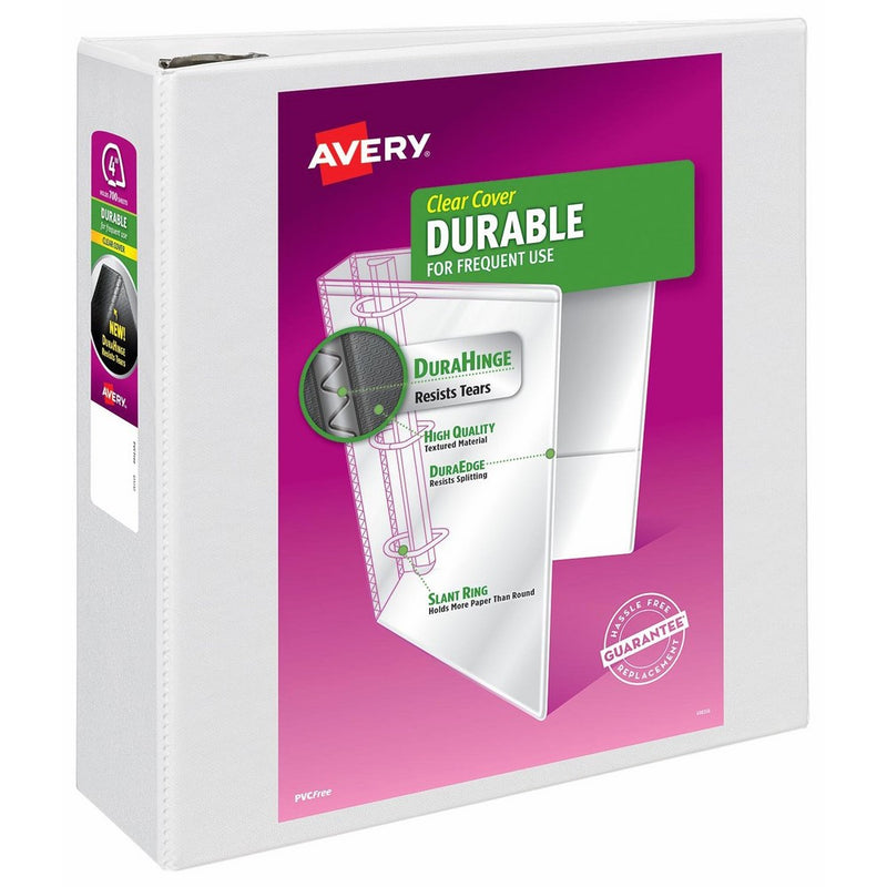 Avery 09801 Durable View Binder, 4" Cap EZD Rings, Letter Size, White, 1/EA
