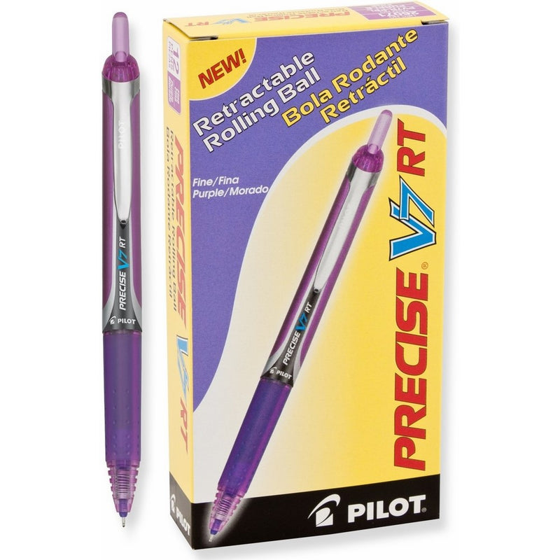 Pilot Precise V7 RT Retractable Rolling Ball Pens, Fine Point, Purple Ink, Dozen Box (26071)