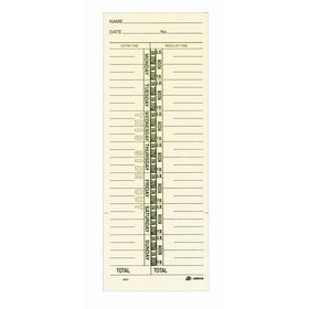 Adams Time Cards, Weekly, 1-Sided, Named Days, 3-3/8" x 9", Manila, Green Print, 200-Count (9659-200)